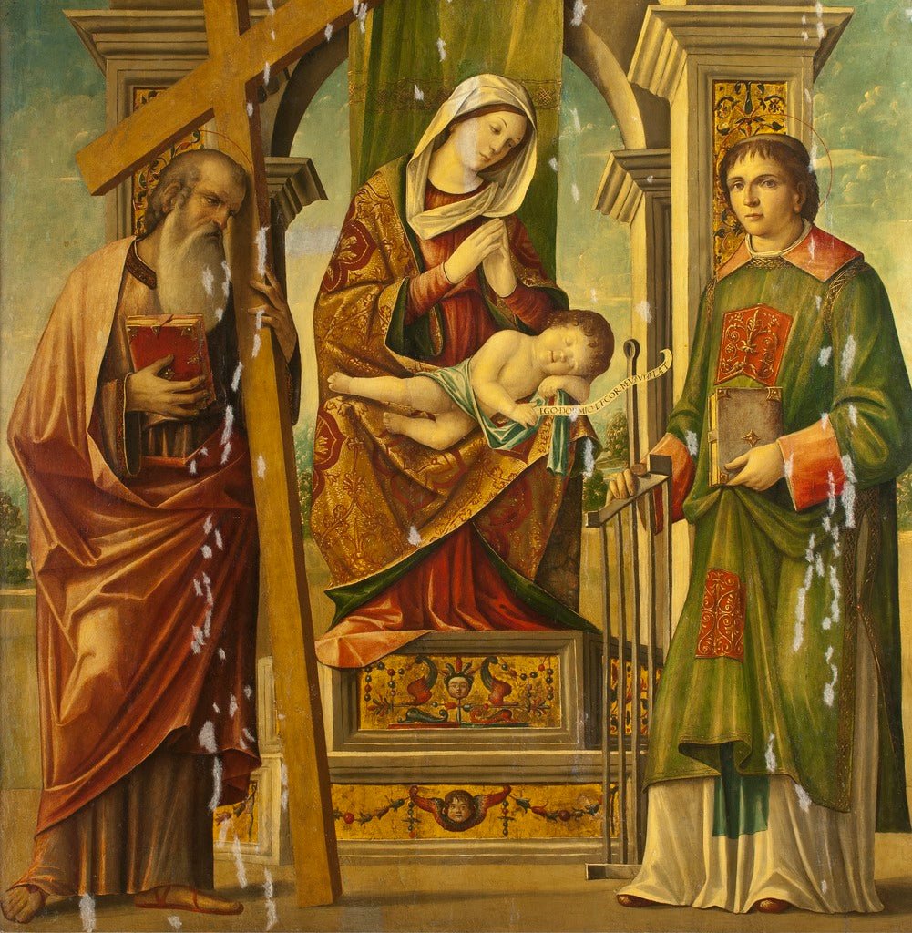 Madonna and Child with St Andrew and St Lawrence, vintage artwork by Niccolo Rondinelli, A3 (16x12") Poster Print