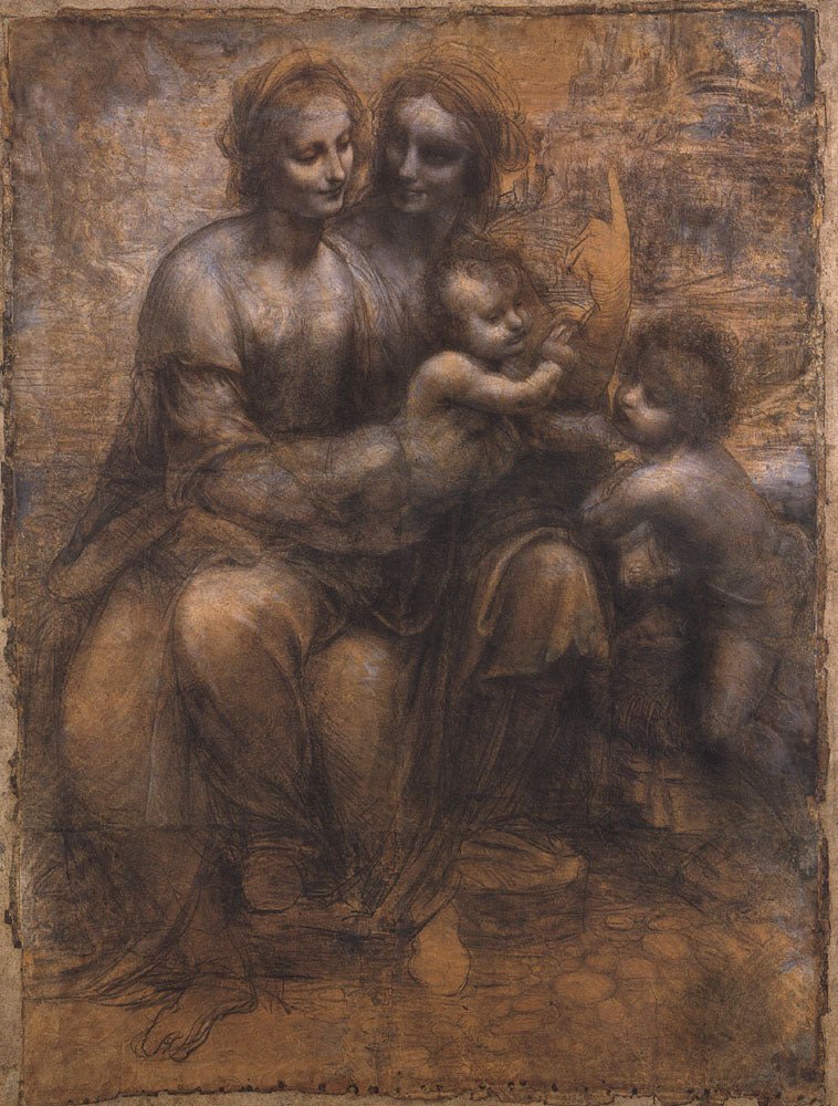 Madonna and Child with St Anne and the Young St John, vintage artwork by Leonardo da Vinci, A3 (16x12") Poster Print