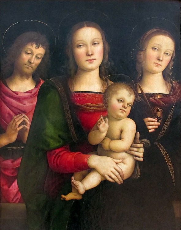 Madonna and Child with St. John the Baptist and St. Catherine of Alexandria, vintage artwork by Perugino, A3 (16x12") Poster Print