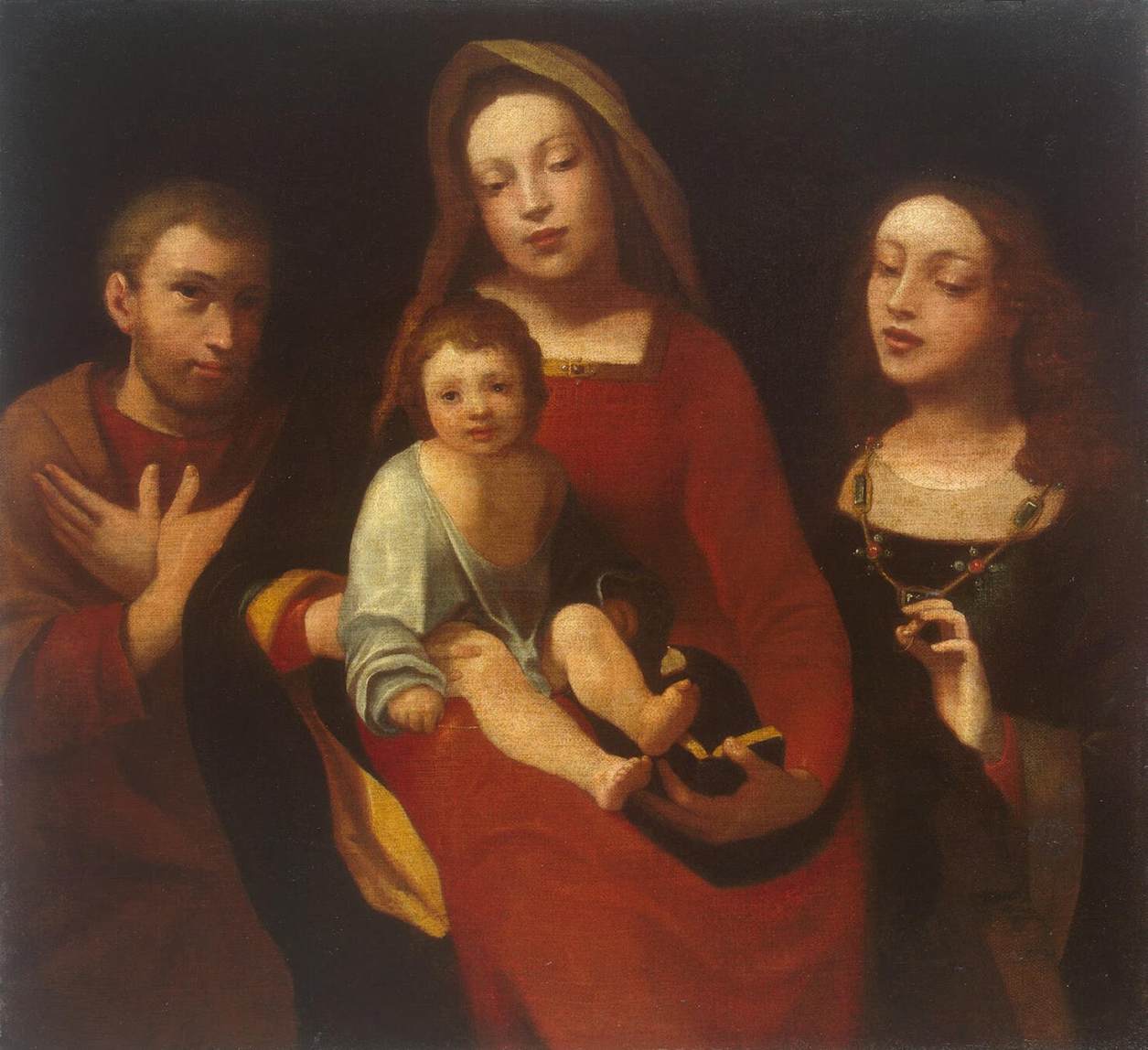Madonna and Child with Sts Francis and Catherine, vintage artwork by Giovanni Francesco Caroto, A3 (16x12") Poster Print