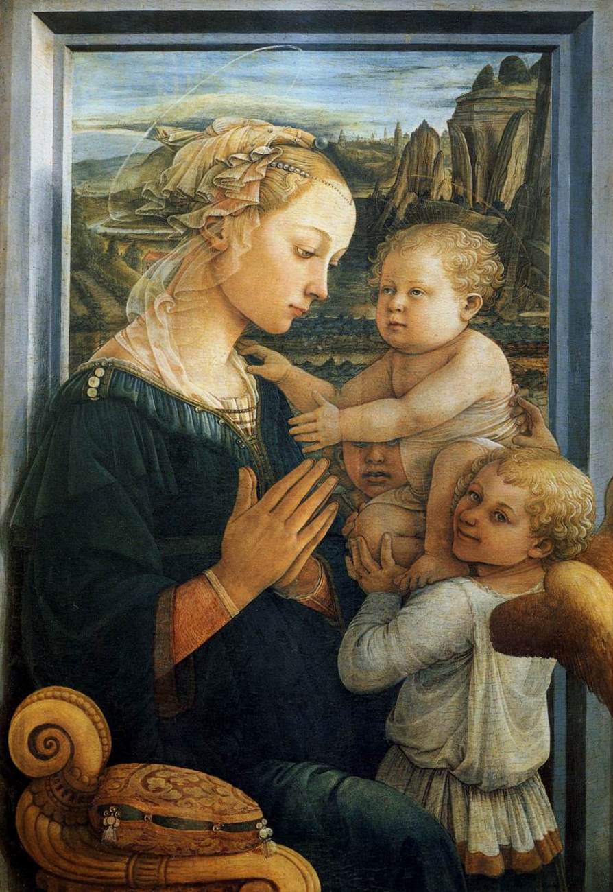Madonna and Child with Two Angels, vintage artwork by Fra Filippo Lippi, A3 (16x12") Poster Print