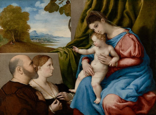 Madonna and Child with Two Donors, vintage artwork by Lorenzo Lotto, A3 (16x12") Poster Print