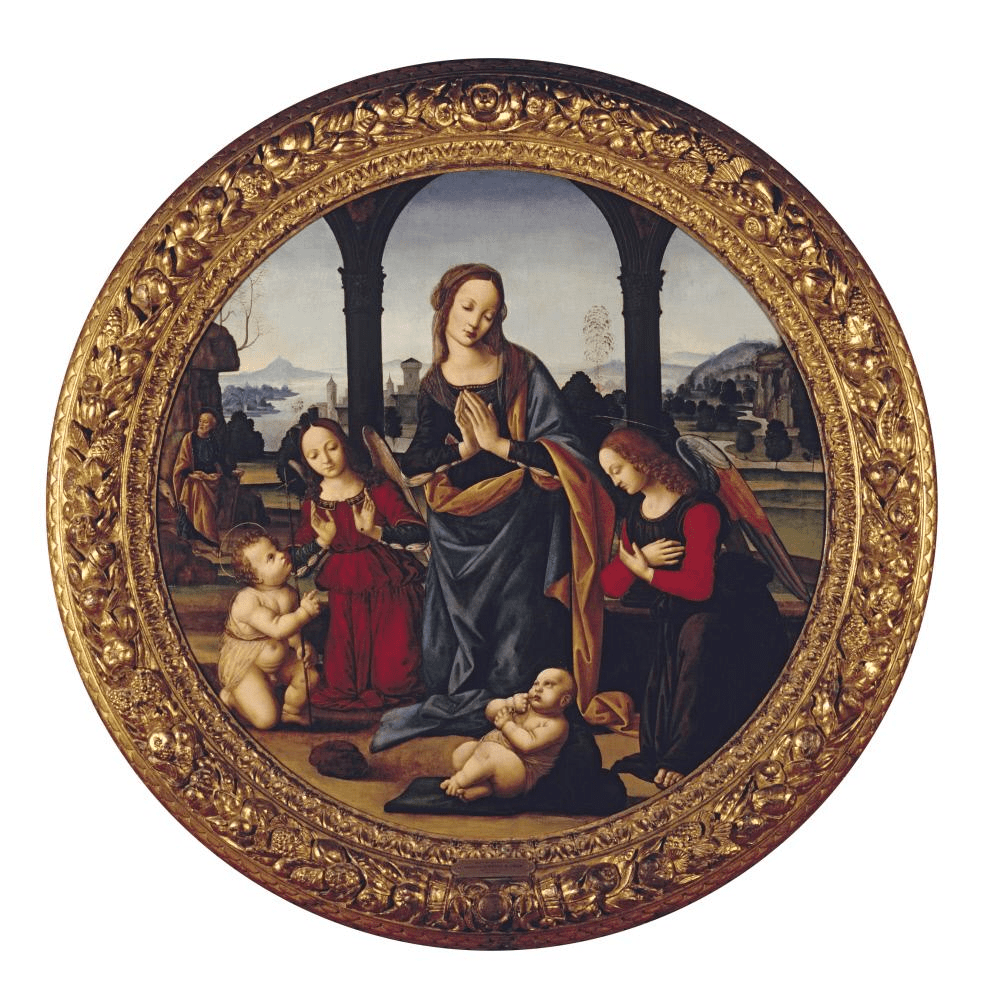Madonna and Child with Young Saint John The Baptist, Joseph and Angels, vintage artwork by Lorenzo di Credi, A3 (16x12") Poster Print