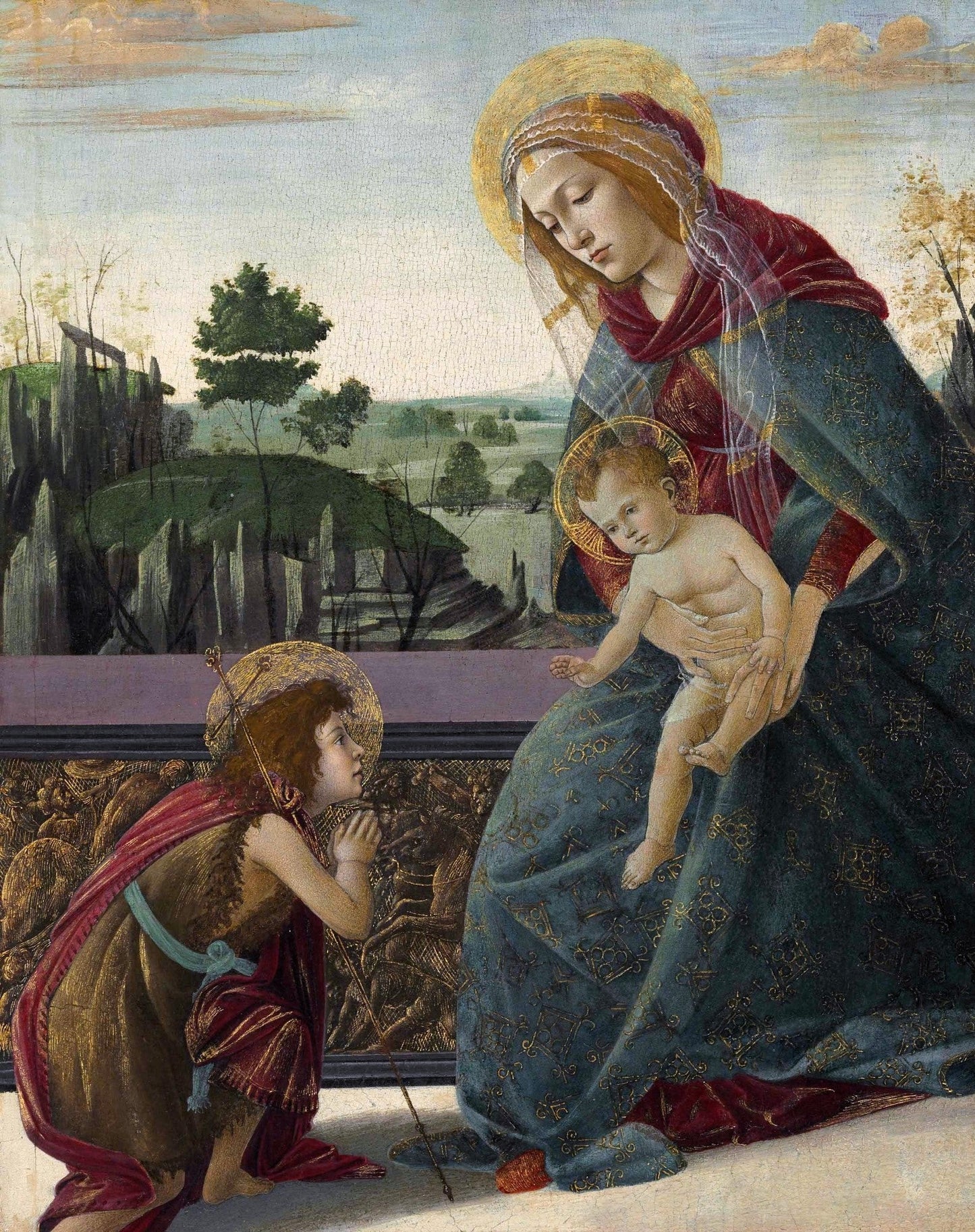 Madonna and Child with Young Saint John the Baptist, vintage artwork by Sandro Botticelli, A3 (16x12") Poster Print