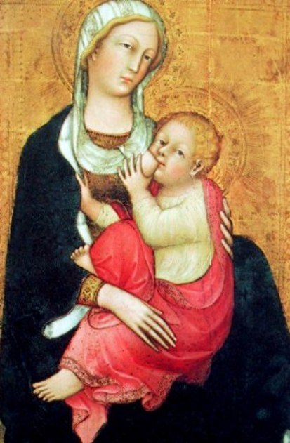 Madonna del Latte, vintage artwork by Paolo di Giovanni Fei, 12x8" (A4) Poster