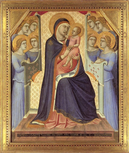 Madonna Enthroned with Angels, vintage artwork by Pietro Lorenzetti, 12x8" (A4) Poster