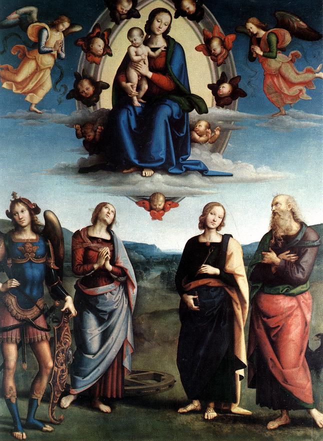 Madonna in Glory with the Child and Saints, vintage artwork by Perugino, A3 (16x12") Poster Print