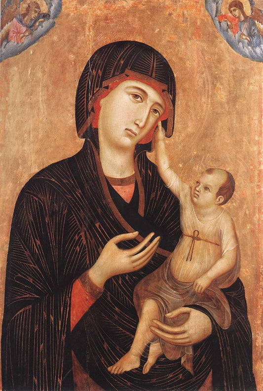 Madonna with Child and Two Angels, vintage artwork by Duccio di Buoninsegna, 12x8" (A4) Poster