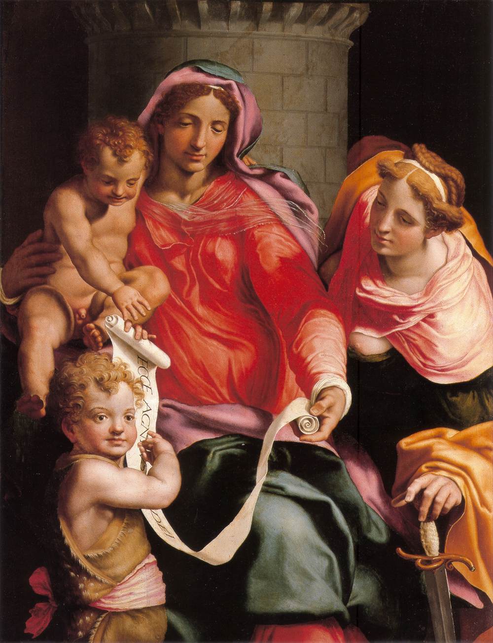 Madonna with Child, Sts Giovannino and Barbara, vintage artwork by Daniele da Volterra, A3 (16x12") Poster Print