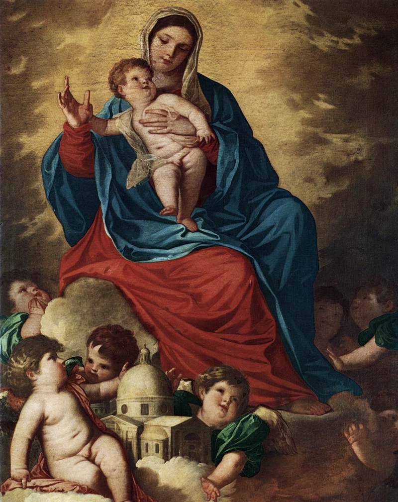 Madonna with Design of a Shrine, vintage artwork by Alessandro Varotari, 12x8" (A4) Poster