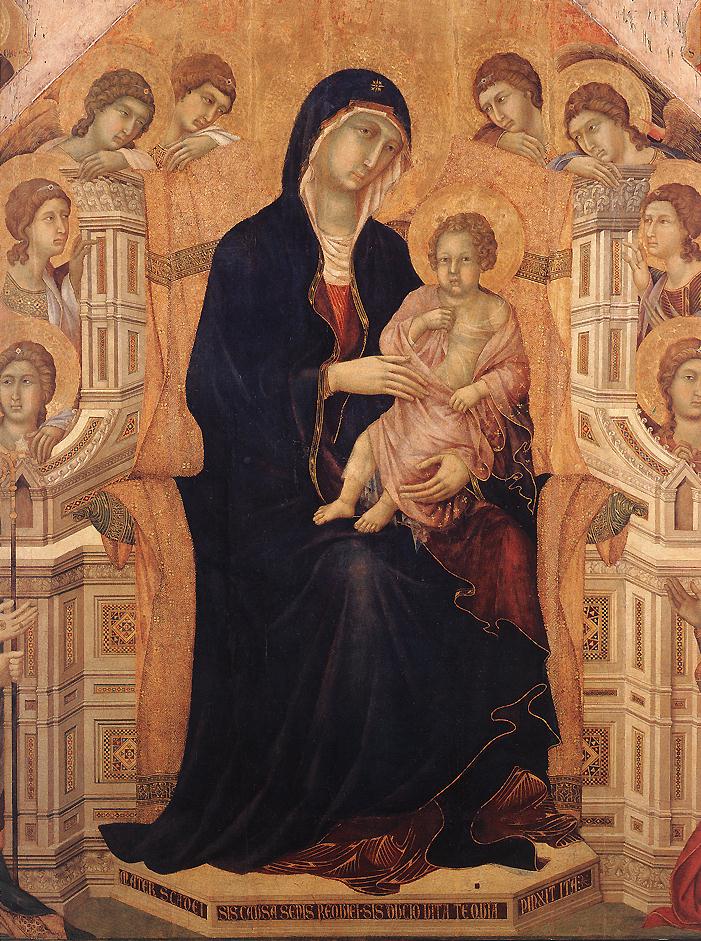 Maestà (central panel: Madonna and Child), vintage artwork by Duccio di Buoninsegna, 12x8" (A4) Poster