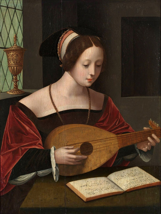Magdalena with lute, vintage artwork by Master of Female Half Lengths, A3 (16x12") Poster Print