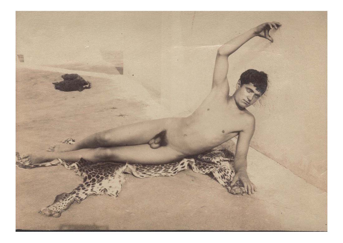 Male nude leopard skin, historic 19th century photo, Italy by Wilhelm von Pluschow, 16x12"(A3) Poster