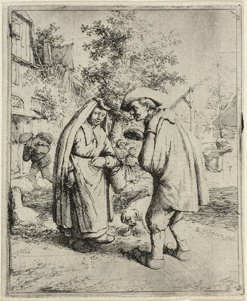 Man and Woman Talking by Adriaen van Ostade, 23x16"( A2 size) Poster Print