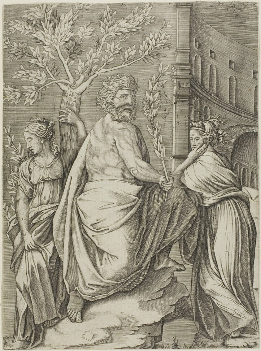 Man Under a Laurel Tree by Agostino dei Musi (Italian, c. 1490-after 1536), 23x16"( A2 size) Poster Print