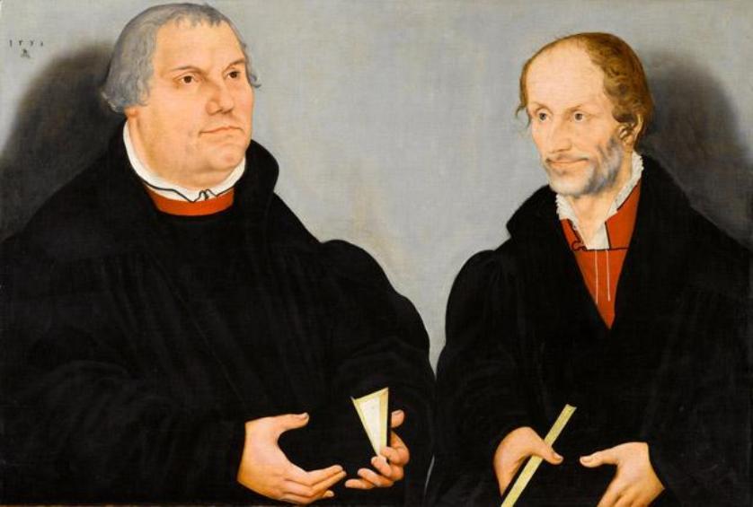 Martin Luther and Philipp Melanchthon, vintage artwork by Lucas Cranach the Elder, A3 (16x12") Poster Print
