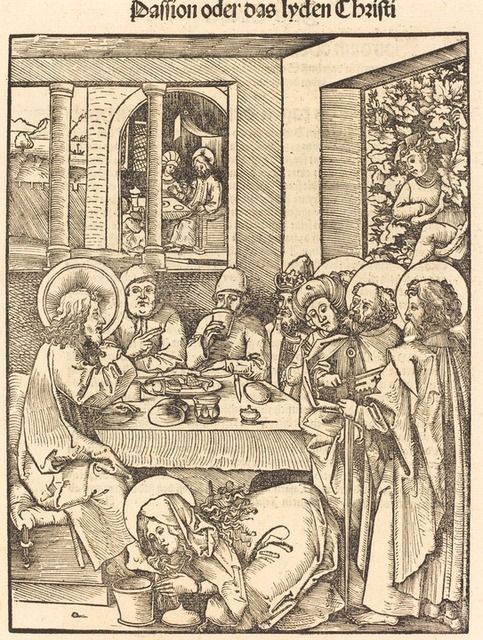 Mary Magdalen Washing Feet of Christ, vintage artwork by Hans Wechtlin, A3 (16x12") Poster Print