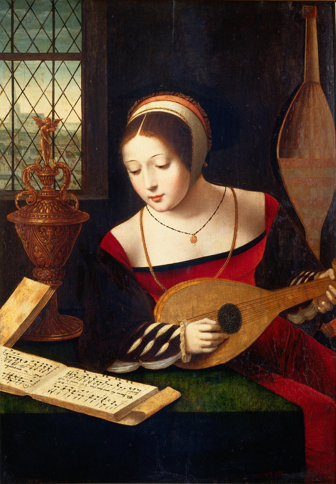 Mary Magdalena with lute, vintage artwork by Master of Female Half Lengths, A3 (16x12") Poster Print