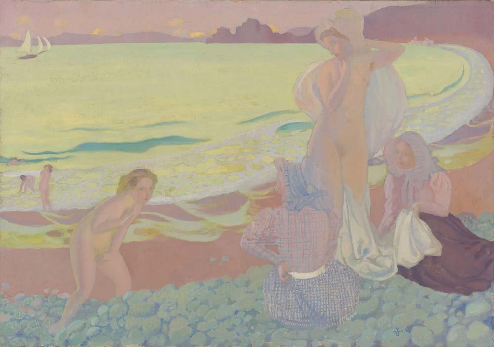 Maurice Denis - On the Beach of Trestrignel, vintage art, A3 (16x12") Poster Print
