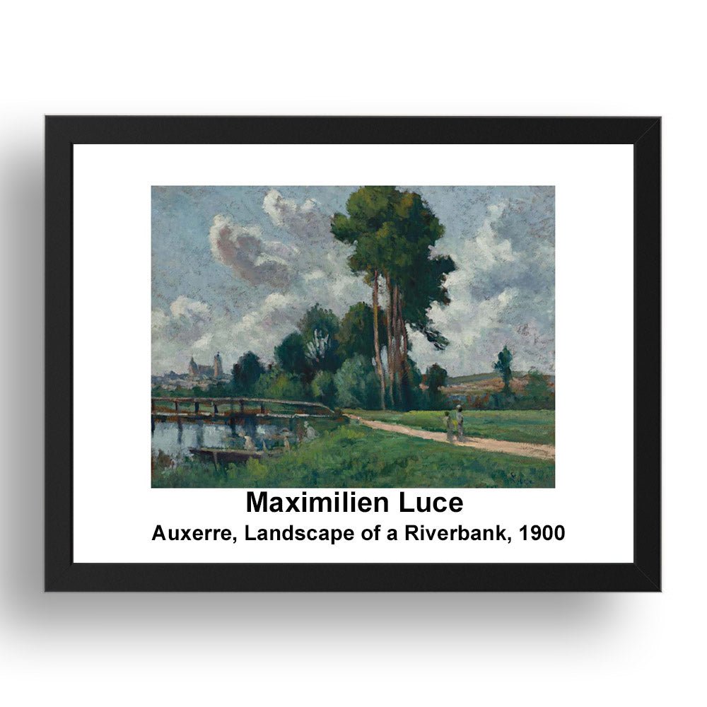 Maximilien Luce: Auxerre Landscape of a Riverbank 1900, vintage impressionist artwork, 17x13"(A3) Frame