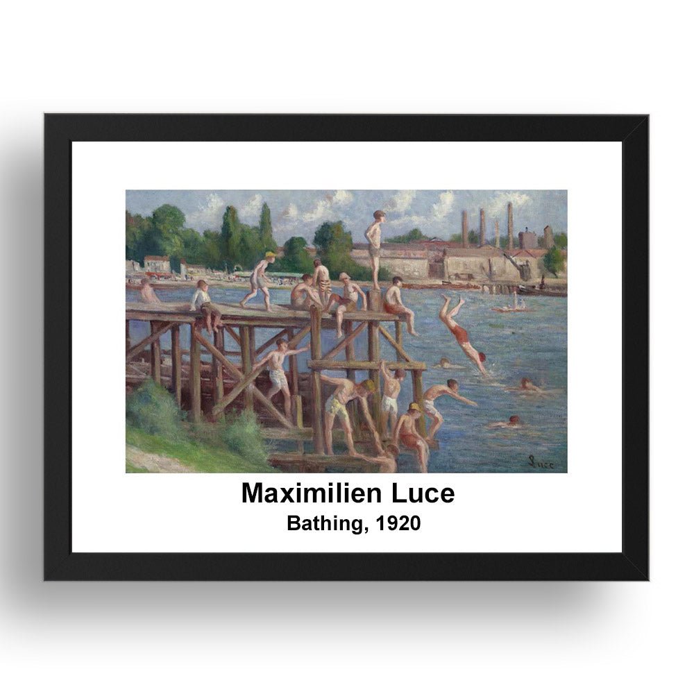 Maximilien Luce: Bathing 1920, vintage impressionist artwork, 17x13"(A3) Frame