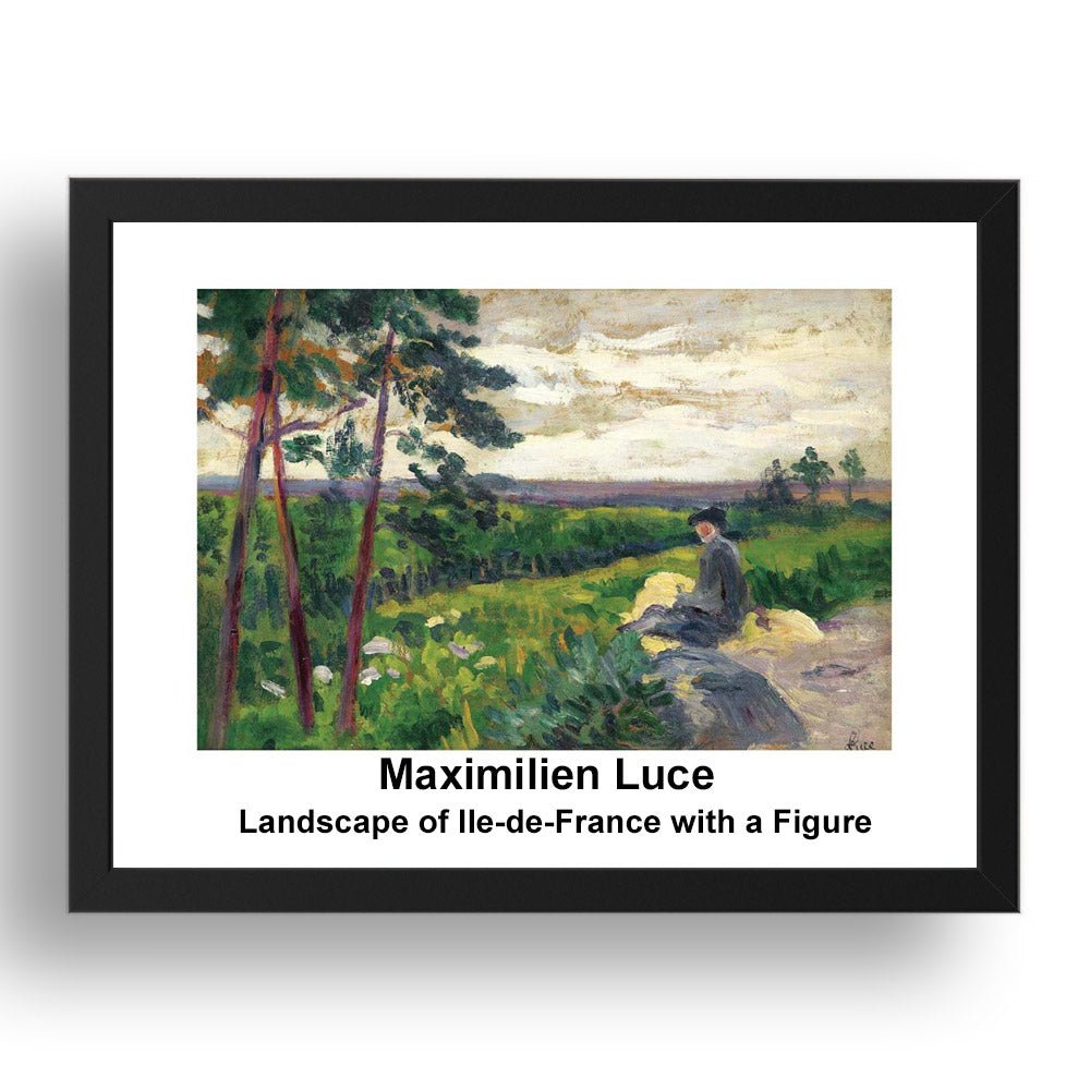 Maximilien Luce: Landscape of Ile de France with a Figure, vintage impressionist artwork, 17x13"(A3) Frame