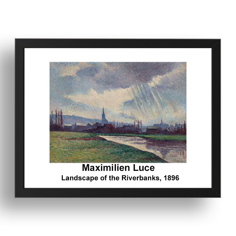 Maximilien Luce: Landscape of the Riverbanks 1896, vintage impressionist artwork, 17x13"(A3) Frame
