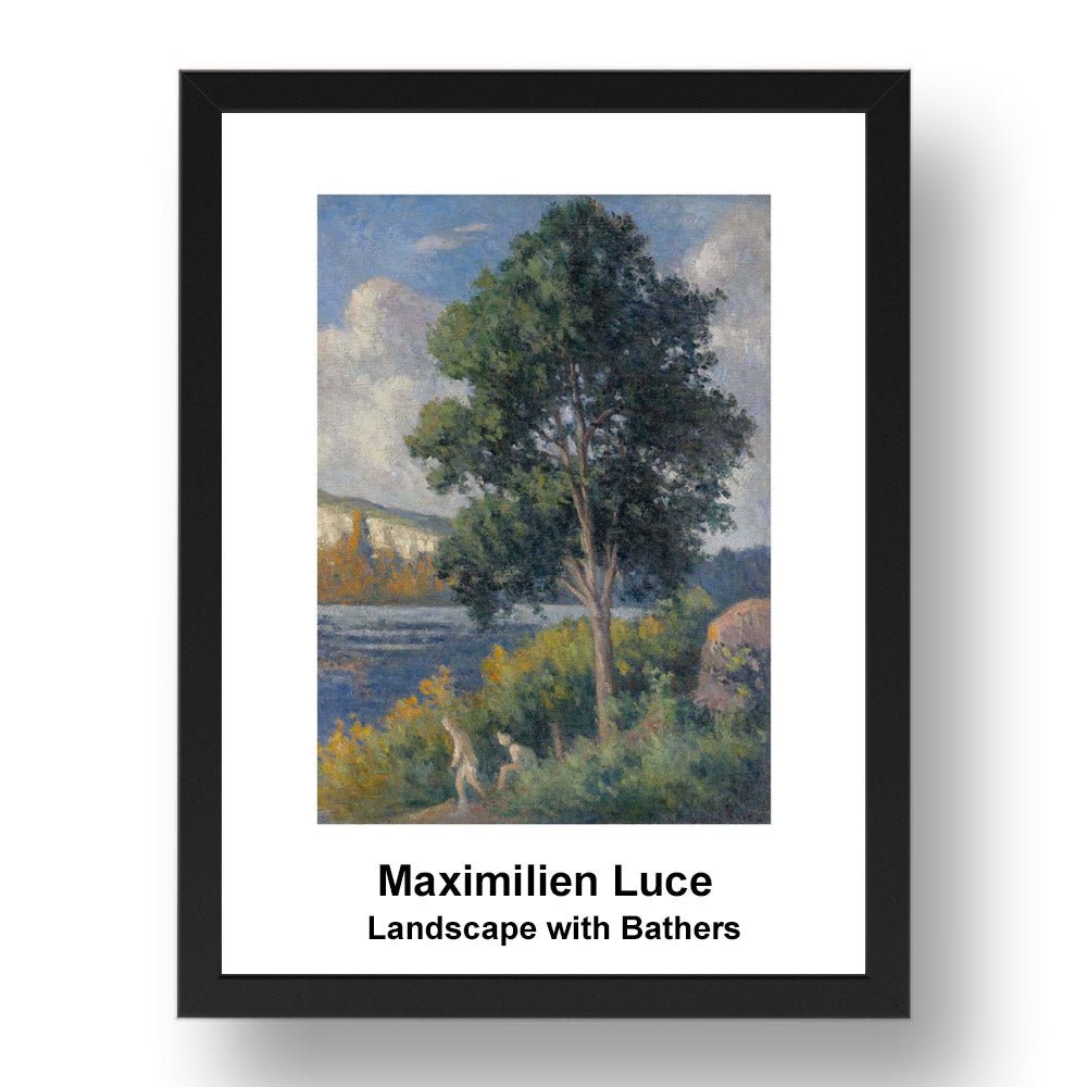 Maximilien Luce: Landscape with Bathers, vintage impressionist artwork, 17x13"(A3) Frame