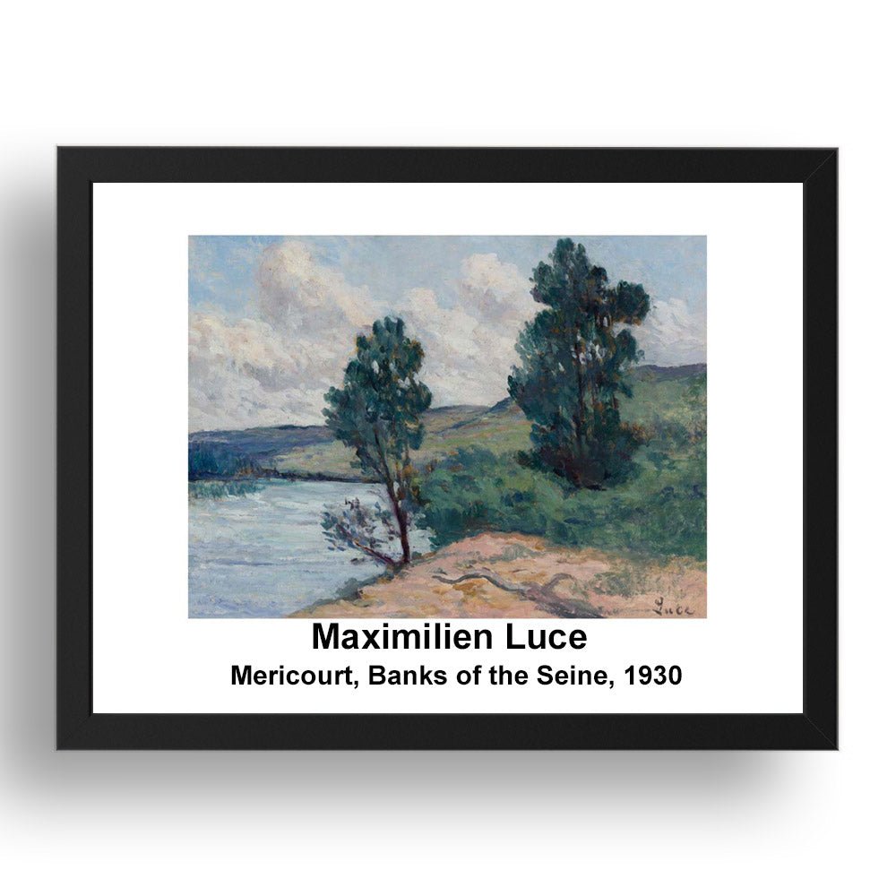 Maximilien Luce: Mericourt Banks of the Seine 1930, vintage impressionist artwork, 17x13"(A3) Frame