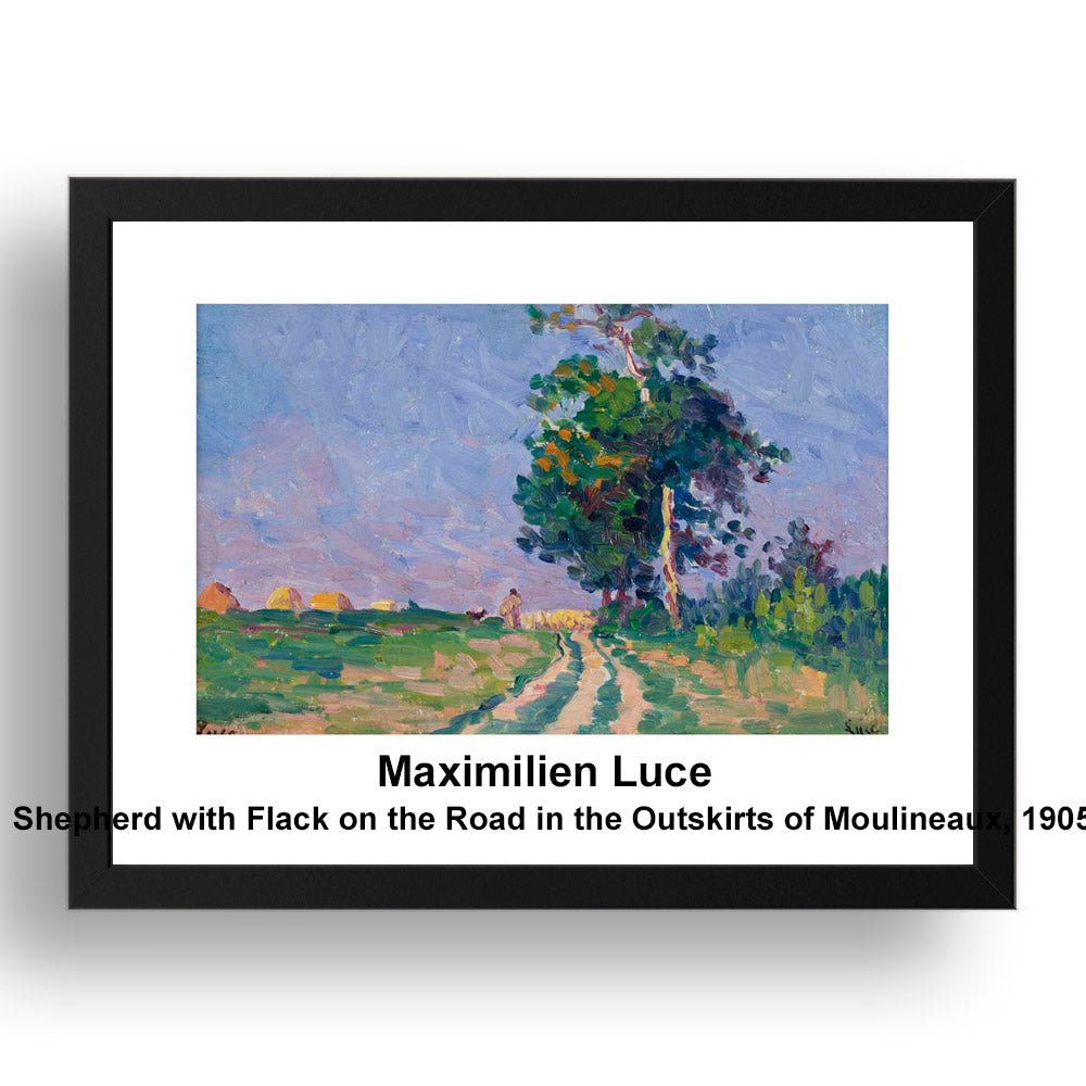 Maximilien Luce: Shepherd with Flack on the Road in the Outskirts of Moulineaux 1905, vintage impressionist artwork, 17x13"(A3) Frame