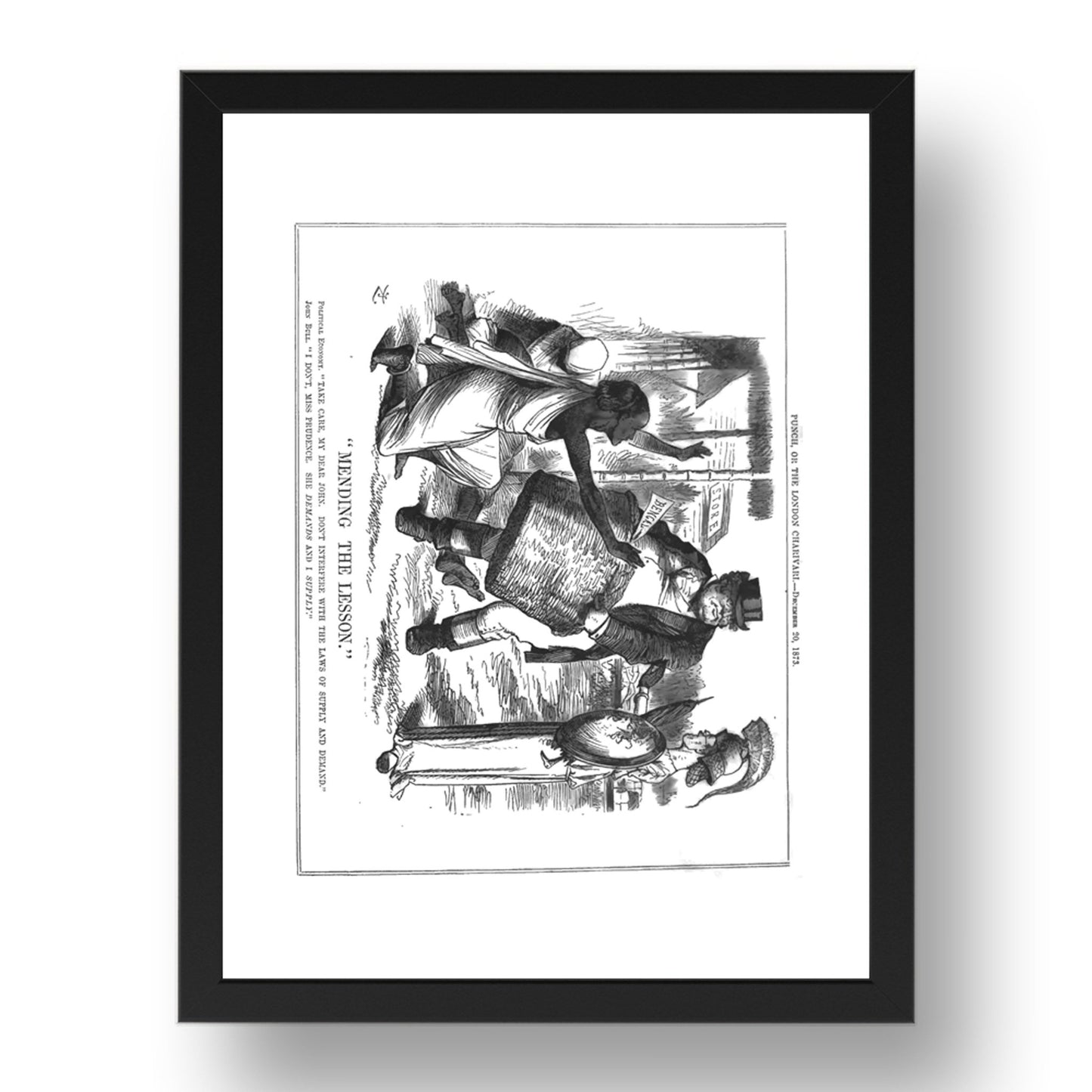 Mending The Lesson Famine Bengal India John Bull Victorian 1873 A4, vintage historic poster in 17x13"(A3) Frame