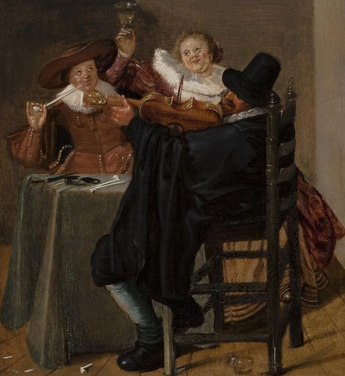 Merry Company with Violinist, vintage artwork by Dirck Hals, 12x8" (A4) Poster