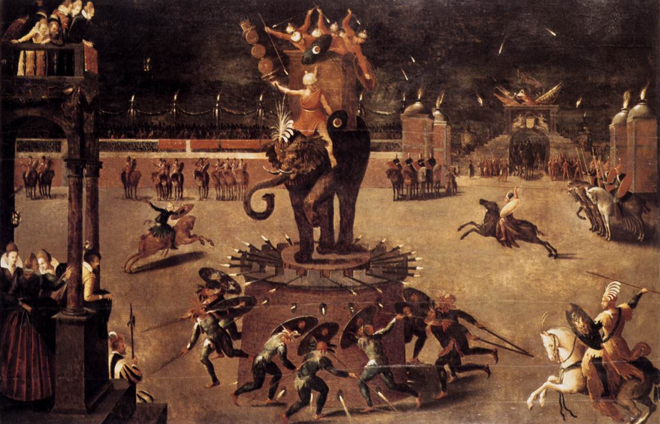 Merry-go-round with Elephant, vintage artwork by Antoine Caron, A3 (16x12") Poster Print