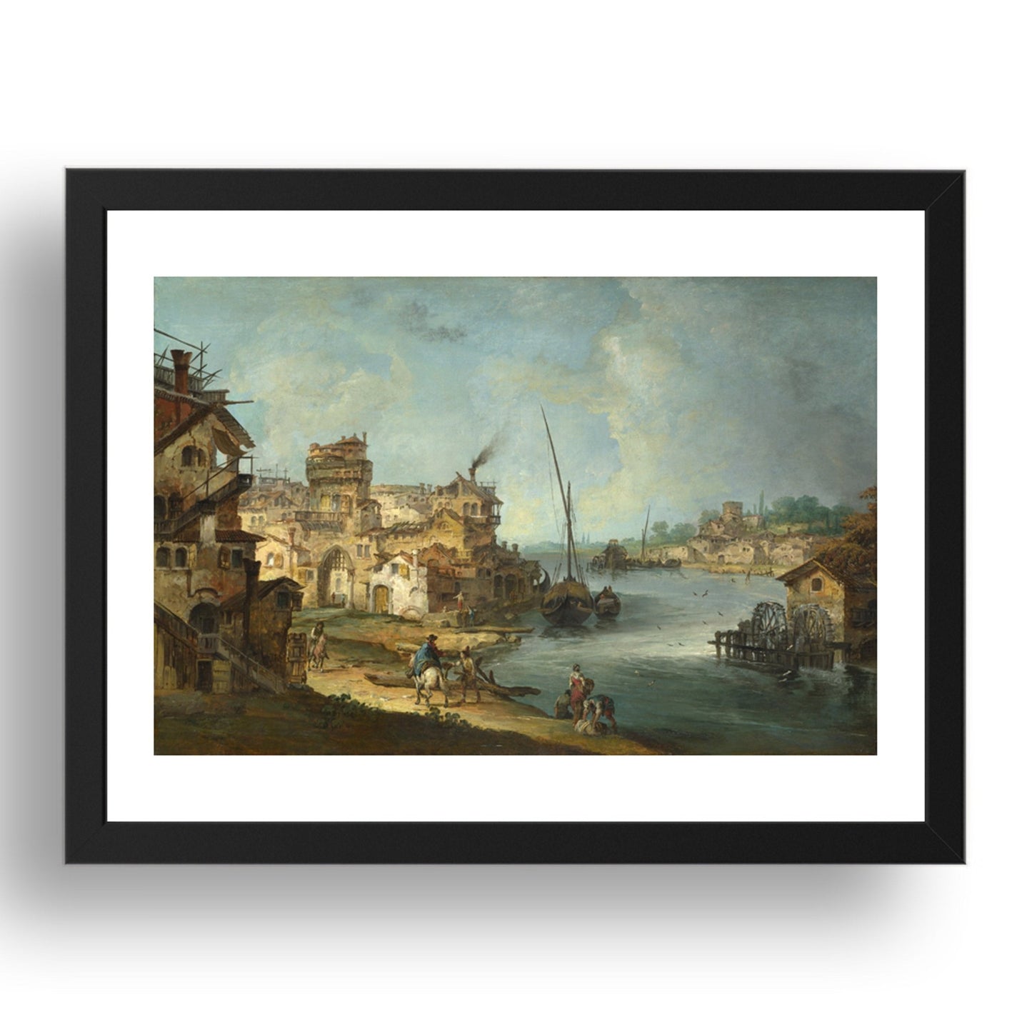 Michele Marieschi: Buildings and Figures near a River with Shipping, Poster in 17x13"(A3) Frame