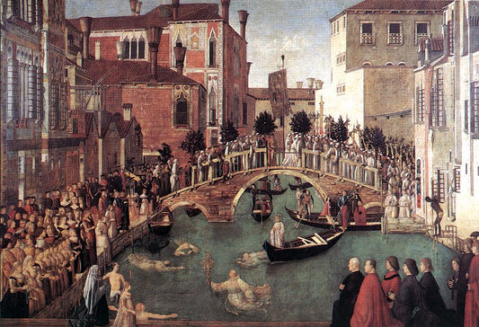 Miracle of the Cross at the Bridge of S. Lorenzo, vintage artwork by Gentile Bellini, A3 (16x12") Poster Print