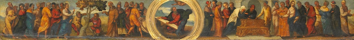 Moses and the Tablets of the Law, the Curse of the Withered Fig Tree, and the Parable of the Widow's, vintage artwork by Ludovico Mazzolino, A3 (16x12") Poster Print