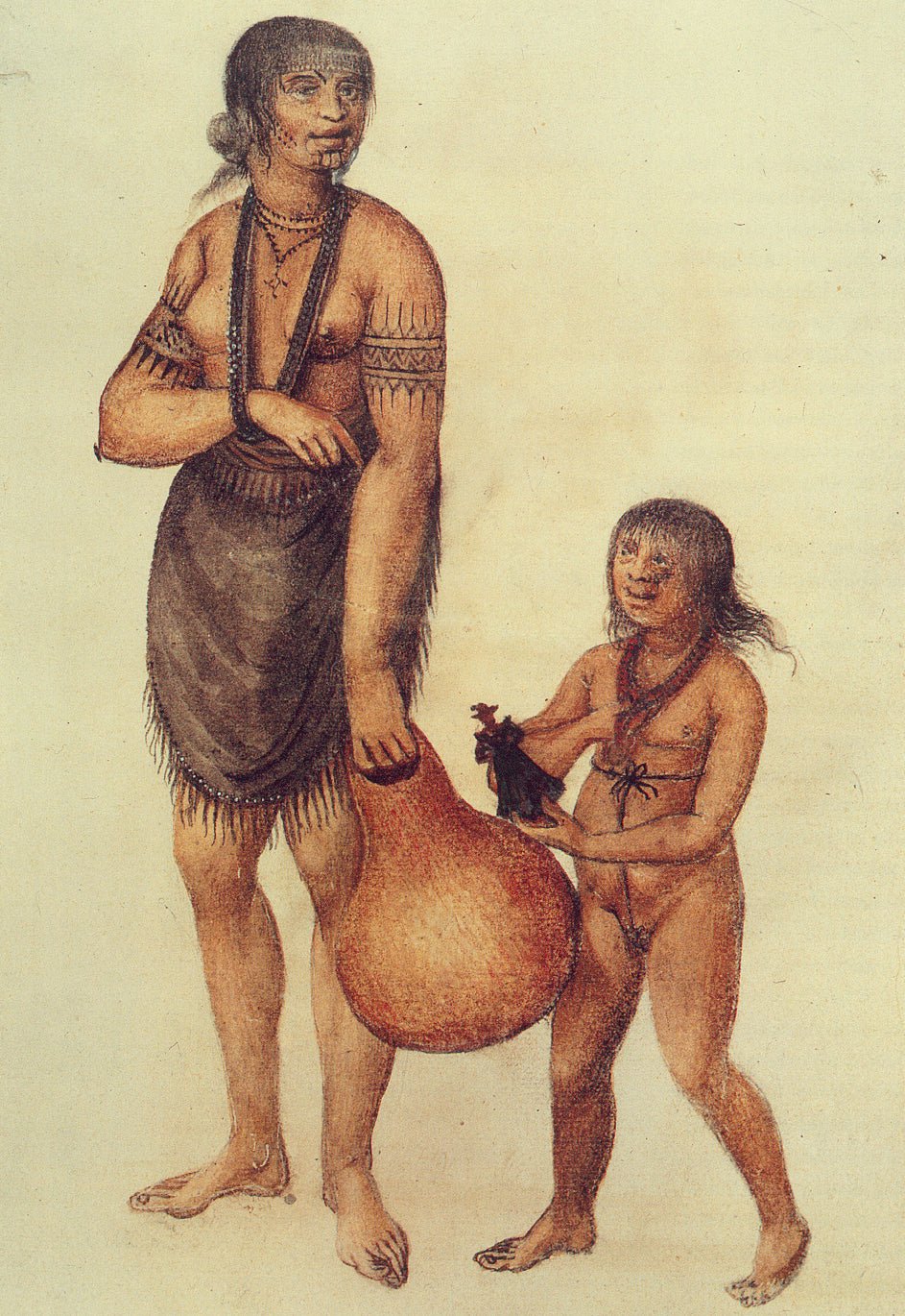 Mother and Child of the Secotan Indian Tribe of North Carolina, vintage artwork by John White, A3 (16x12") Poster Print