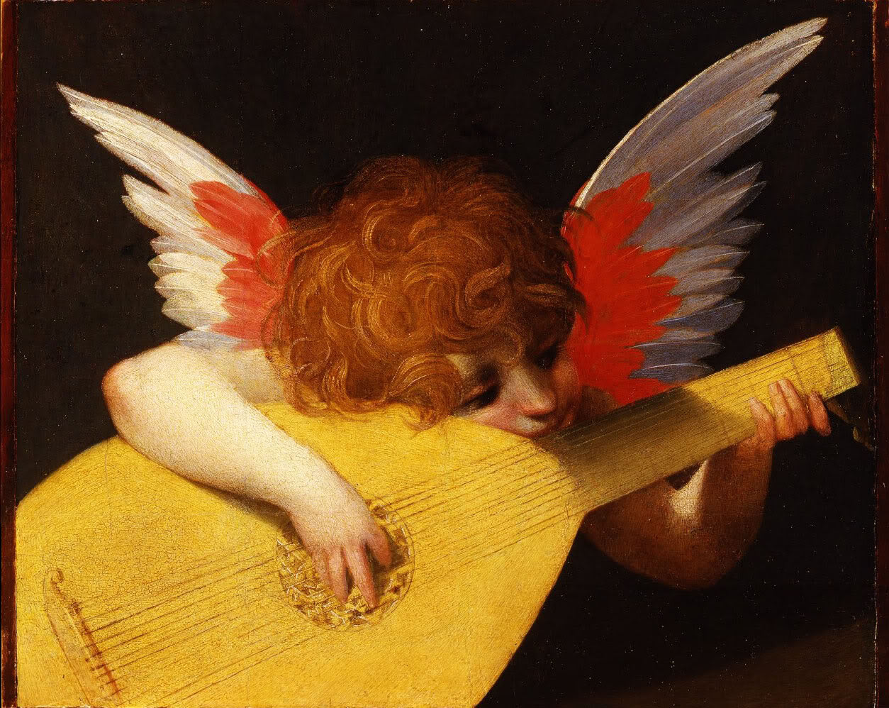 Musical Angel, vintage artwork by Rosso Fiorentino, A3 (16x12") Poster Print