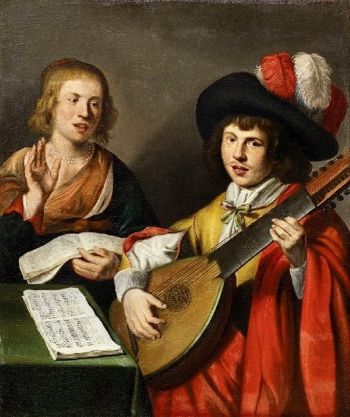 Musical Duo, vintage artwork by Dutch School 16th Century - Unknown, A3 (16x12") Poster Print