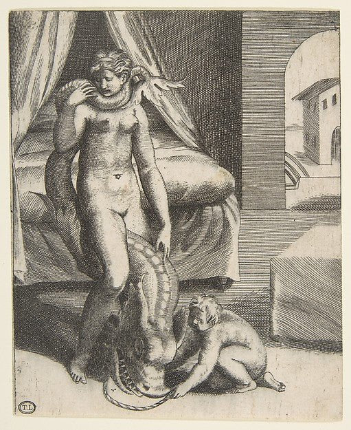 Neptune and Melanthe from 'The Loves of the Gods' ca 1531–76-, vintage art, A3 (16x12") Poster Print