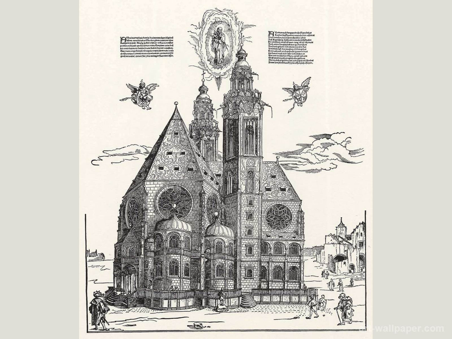 New Church of Fin Maria in Regensburg, vintage artwork by Michael Ostendorfer, A3 (16x12") Poster Print