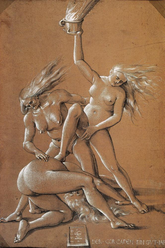 New Year's Wish with Three Witches, vintage artwork by Hans Baldung, A3 (16x12") Poster Print