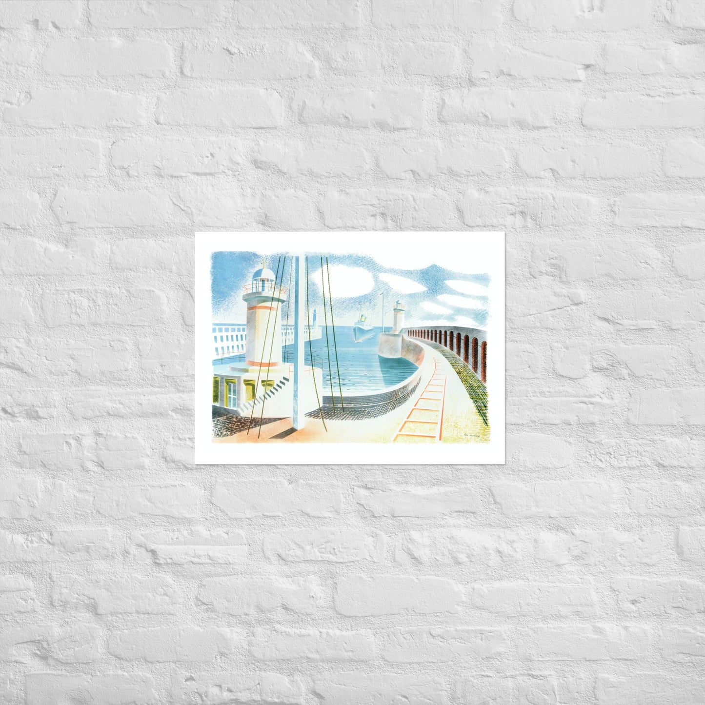 Newaven Harbour (1937) by Eric Ravilious, vintage landscape seascape, Reproduction Art Poster