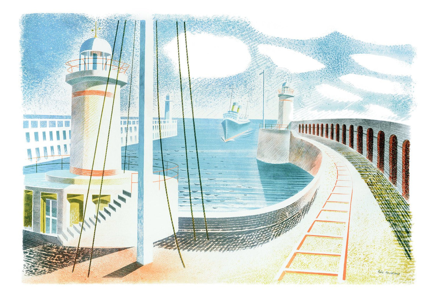 Newhaven Harbour, 1937 by Eric Ravilious, vintage art, Poster Print