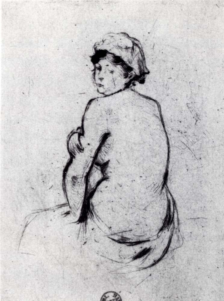 Nu de Dos Naked of Back Dessin Pointe Seche by Berthe Morisot, 1889, vintage art, modern poster print