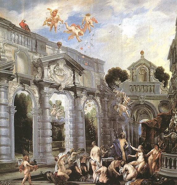 Nymphs at the Fountain of Love, vintage artwork by Jacob Jordaens, 12x8" (A4) Poster