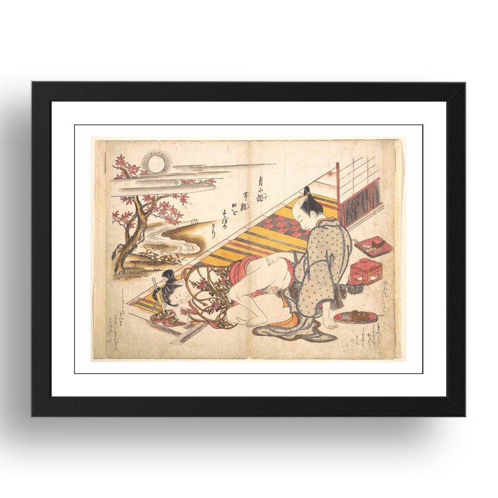 Okumura Masanobu, 1739, Couple, Graphic Erotic ukiyo-e Shunga, classic artwork in 17x13"(A3) Frame
