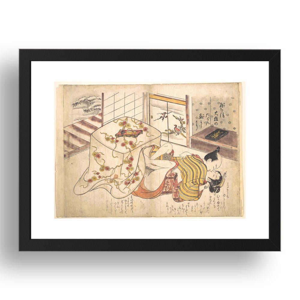 Okumura Masanobu Bedroom Scene, Erotic ukiyo-e Japanese Shunga, classic artwork in 17x13"(A3) Frame