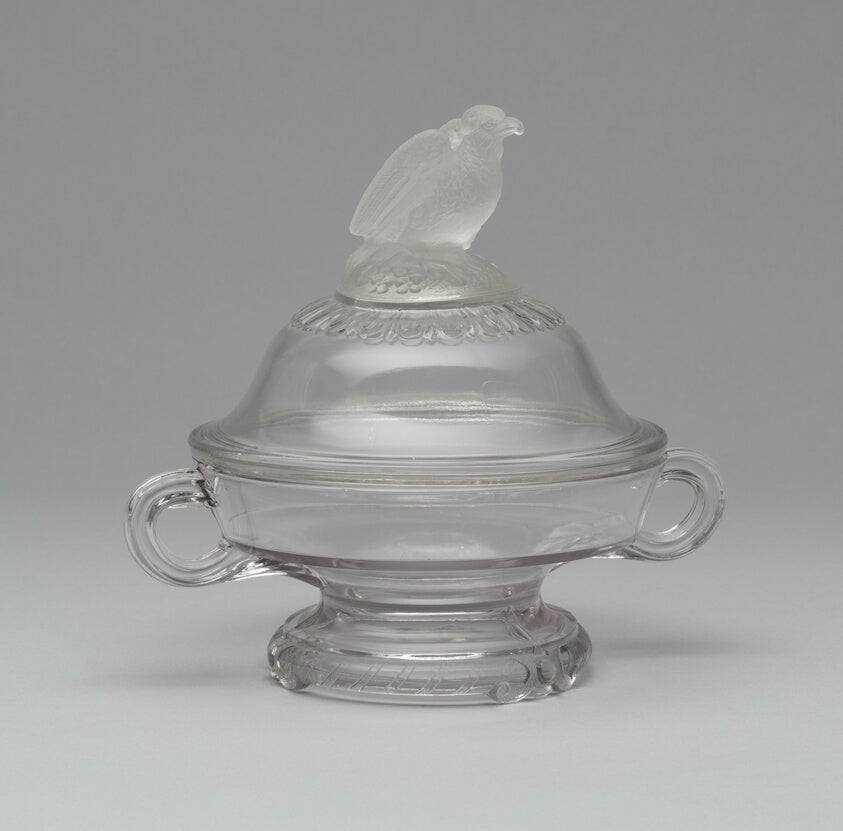 Old Abe/Frosted Eagle covered footed dish by Attributed to Crystal Glass Company,23x16"( A2 size ) Poster Print