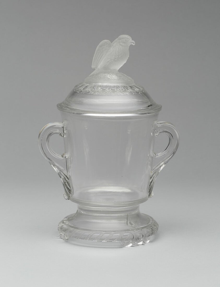 Old Abe/Frosted Eagle pattern covered sugar bowl by Attributed to Crystal Glass Company,23x16"( A2 size ) Poster Print